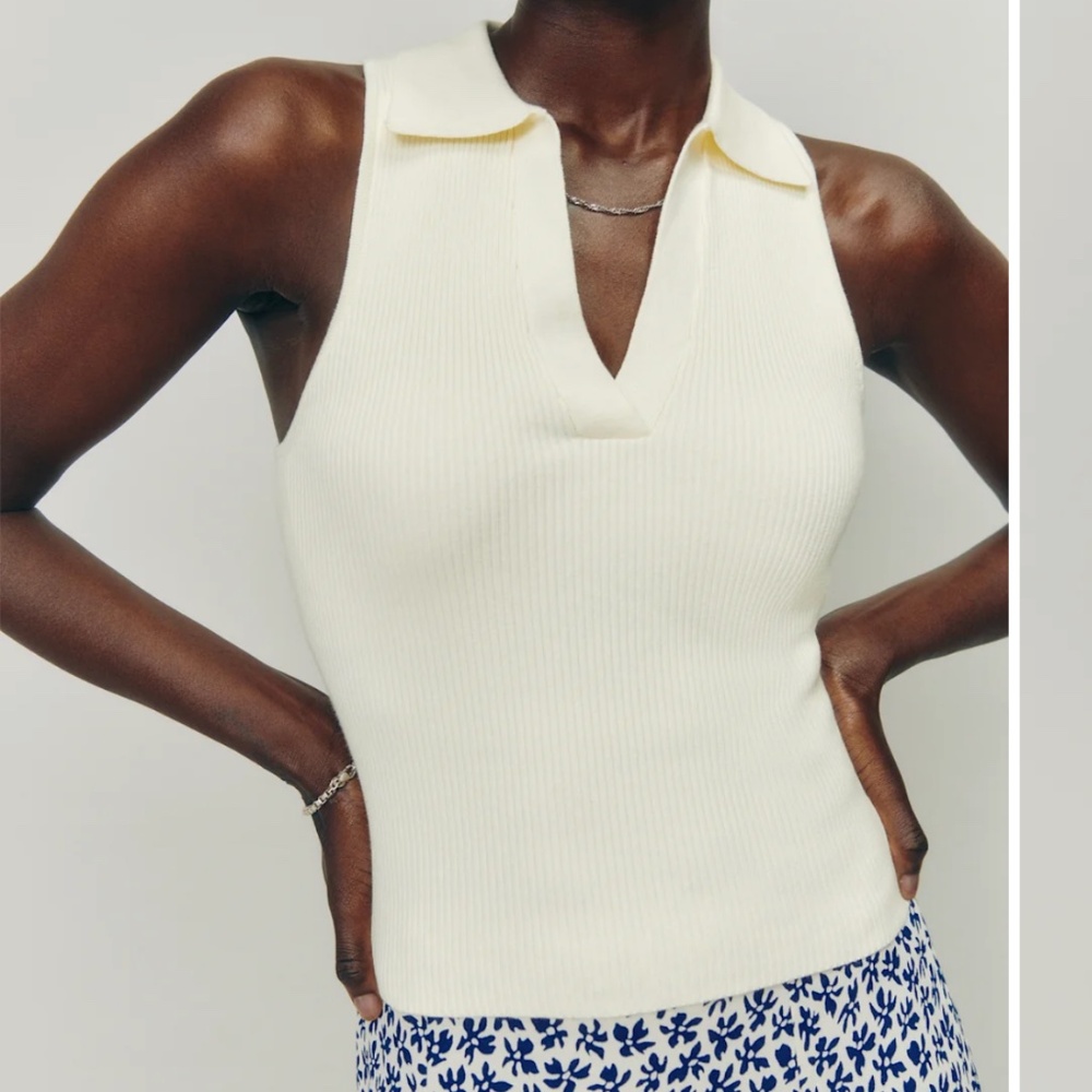 Reformation Tabitha Collared Sleeveless Sweater Ivory - Size S